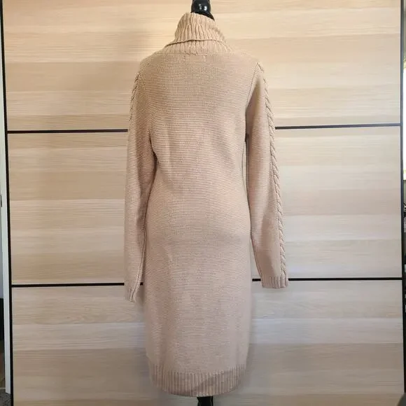 Banana Republic Womens L Turtleneck Chunky Cable Knit Wool Sweater Dress Cozy - Picture 2 of 10
